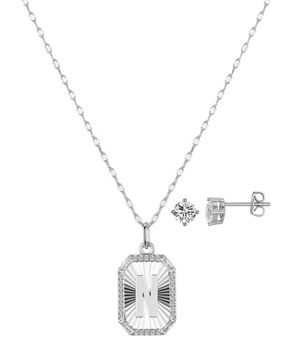 Cubic Zirconia Initial Pendant Necklace and Stud Earring Set