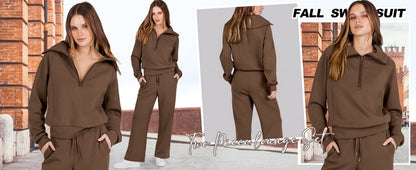 2 Piece Womens Outfits Sets Half Zipper Oversized Sweatshirts and Drawstring Sweatpants with Pockets Fall Trendy Tracksuits