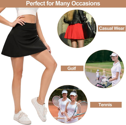 Womens Tennis Athletic Skirt Pleated Skirt with Pockets Black