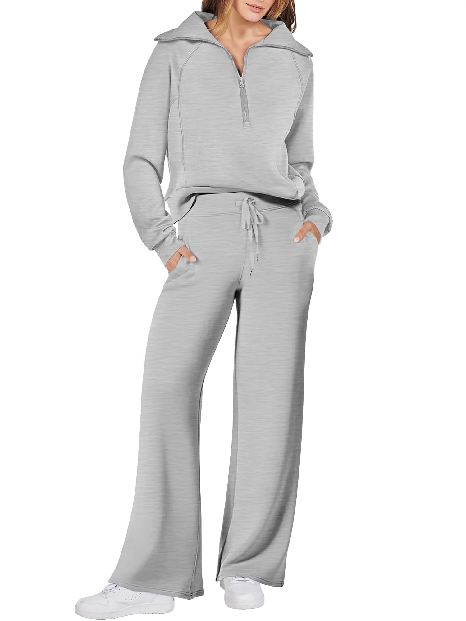 2 Piece Womens Outfits Sets Half Zipper Oversized Sweatshirts and Drawstring Sweatpants with Pockets Fall Trendy Tracksuits